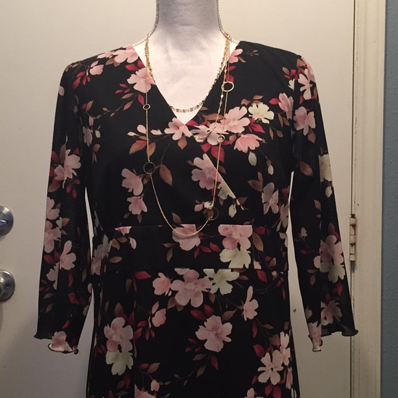 Motherhood Black w/ Flower Print Dress Size L - Picture 6 of 8